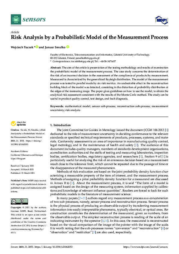 (PDF) Risk Analysis by a Probabilistic Model of the Measurement Process