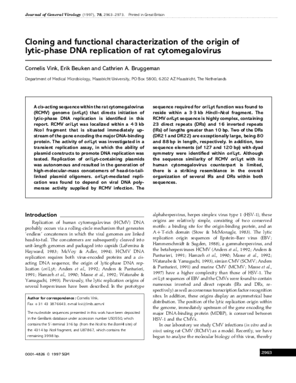 (PDF) Cloning and functional characterization of the origin of lytic ...