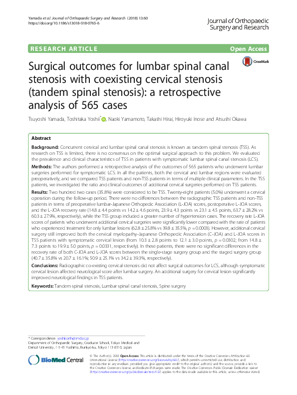 (PDF) Surgical outcomes for lumbar spinal canal stenosis with ...