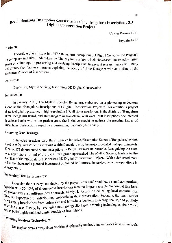 (PDF) Revolutionizing Inscription Conservation: The Bengaluru ...