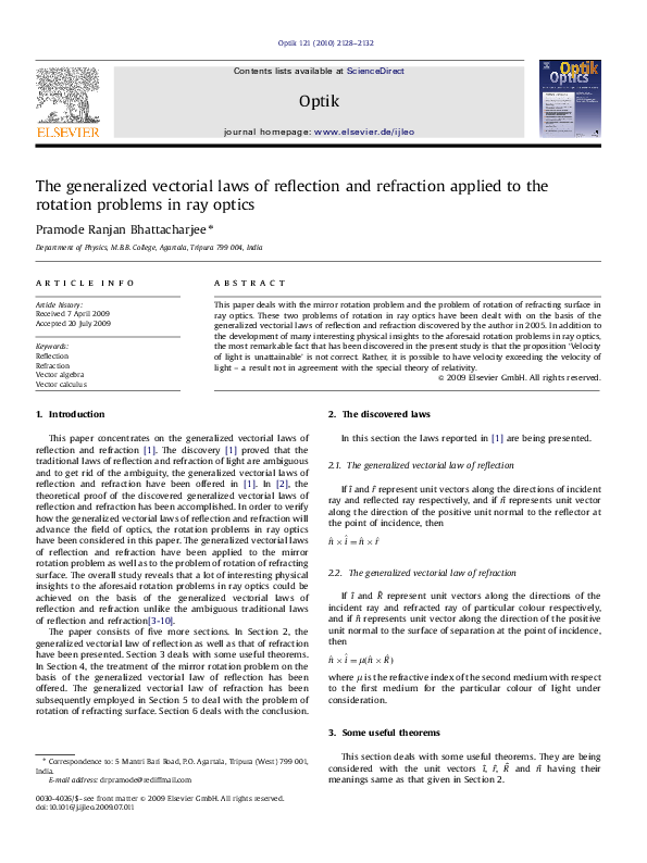 (PDF) The generalized vectorial laws of reflection and refraction