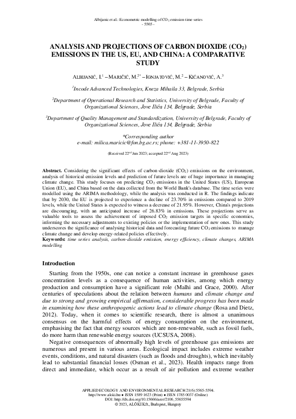 (PDF) Analysis and Projections of Carbon Dioxide (CO2) Emissions in the ...