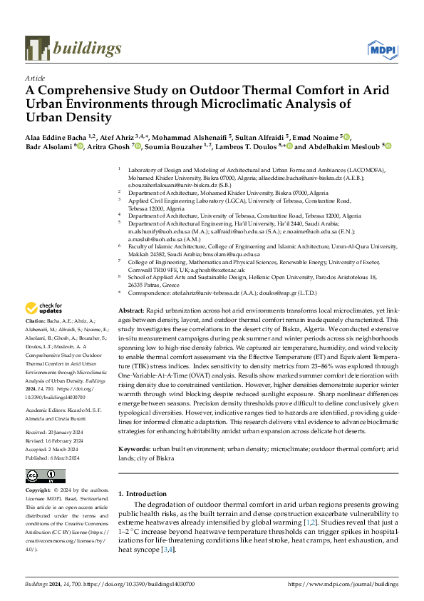 (PDF) A Comprehensive Study on Outdoor Thermal Comfort in Arid Urban ...