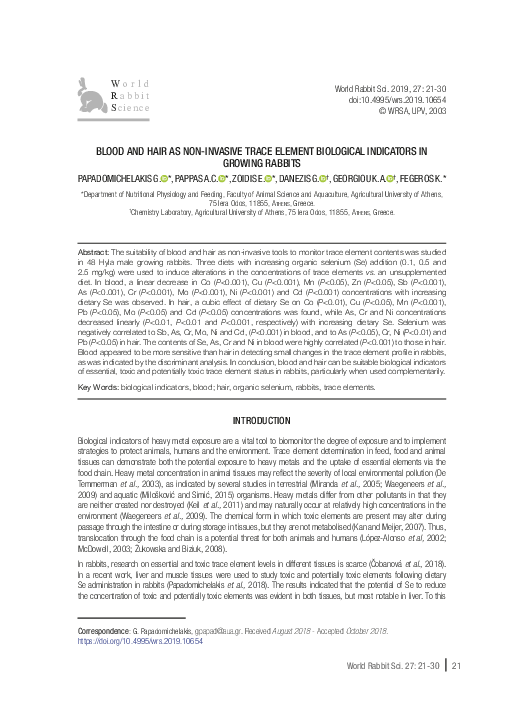 (PDF) Blood and hair as non-invasive trace element biological ...