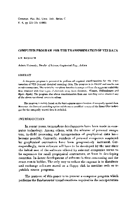 (PDF) Computer program for the transformation of ves data