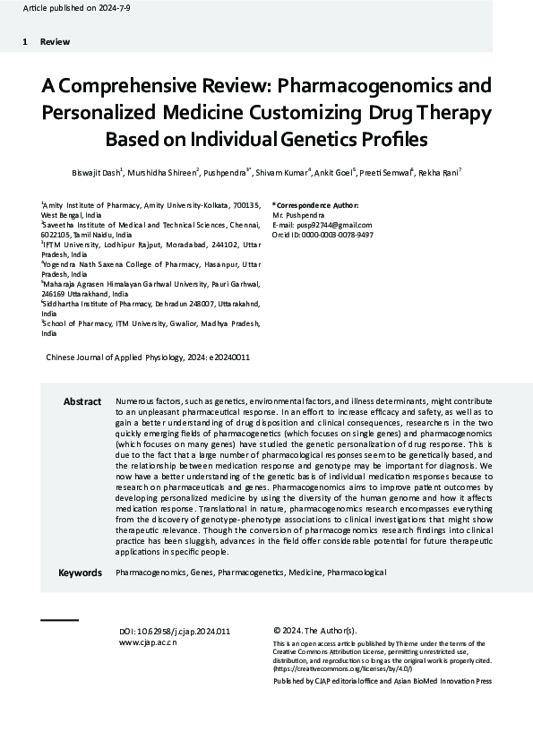 (PDF) A Comprehensive Review: Pharmacogenomics and Personalized ...