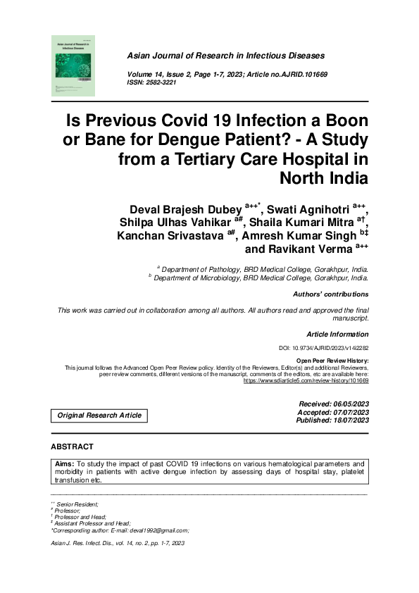 (PDF) Is Previous Covid 19 Infection a Boon or Bane for Dengue Patient ...