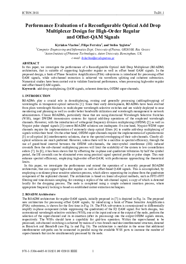 (PDF) Performance Evaluation of a Reconfigurable Optical Add Drop ...