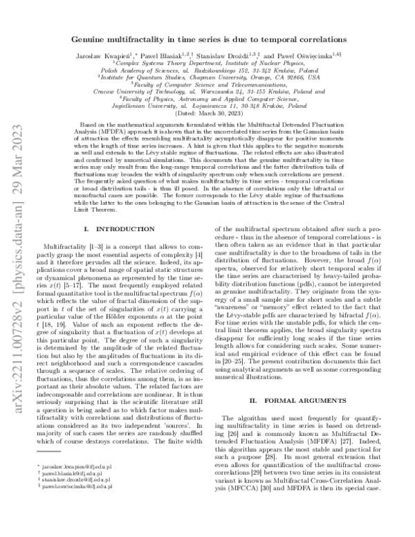 (PDF) Multifractality in time series is due to temporal correlations