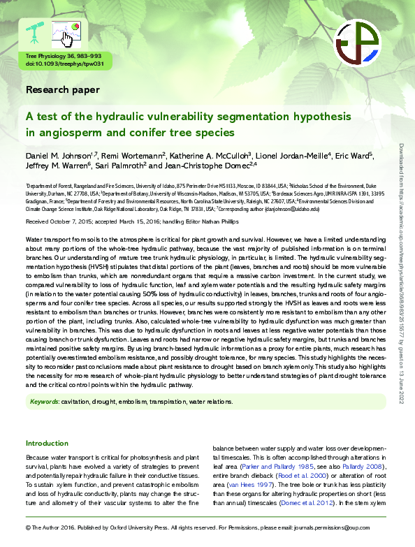 (PDF) A test of the hydraulic vulnerability segmentation hypothesis in ...
