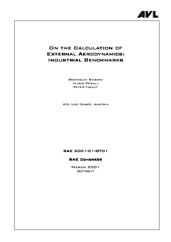 Pdf On The Calculation Of External Aerodynamics Industrial Benchmarks