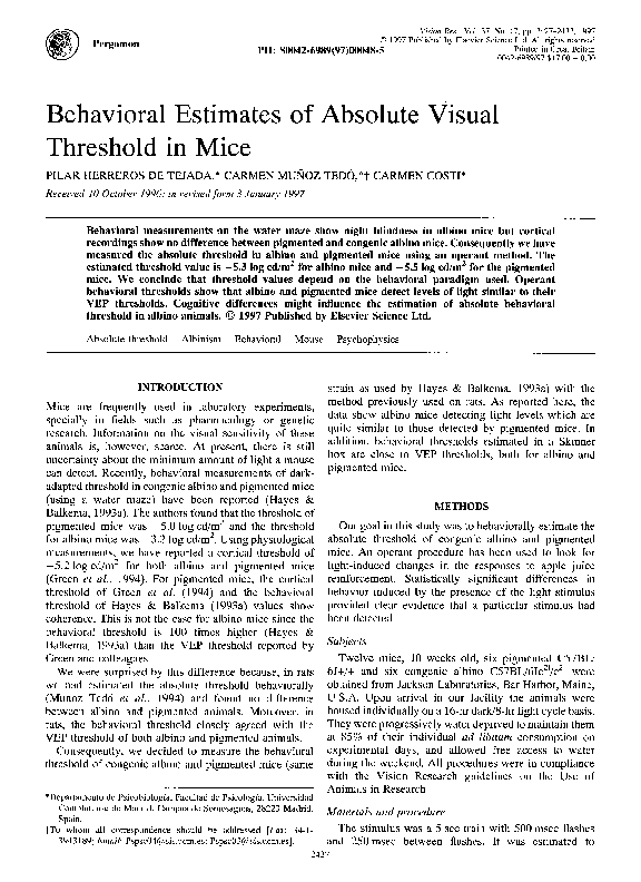 (PDF) Behavioral estimates of absolute visual threshold in mice