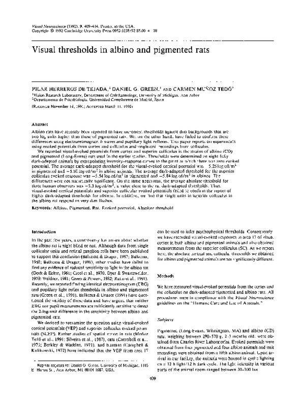 (PDF) Visual thresholds in albino and pigmented rats