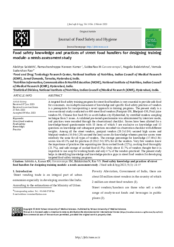 (PDF) Food safety knowledge and practices of street food handlers for ...