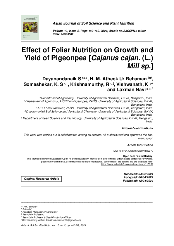 (PDF) Effect of Foliar Nutrition on Growth and Yield of Pigeonpea ...