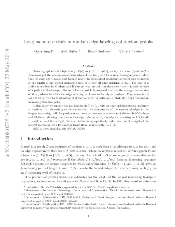 (PDF) Long Monotone Trails in Random Edge-Labellings of Random Graphs
