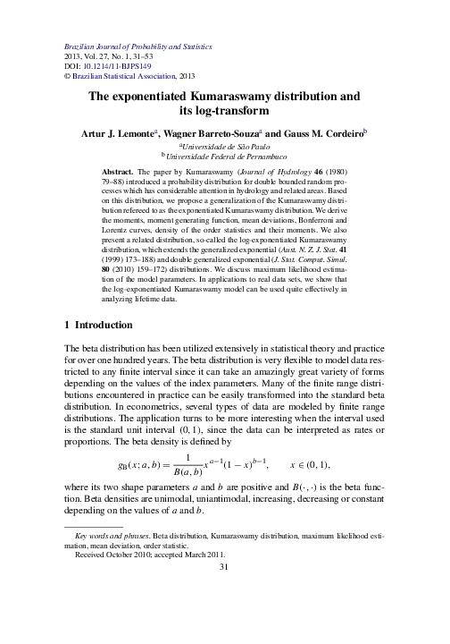 (PDF) The exponentiated Kumaraswamy distribution and its log-transform