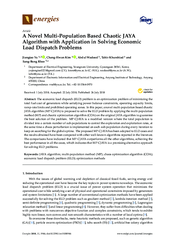 (PDF) A Novel Multi-Population Based Chaotic JAYA Algorithm with ...