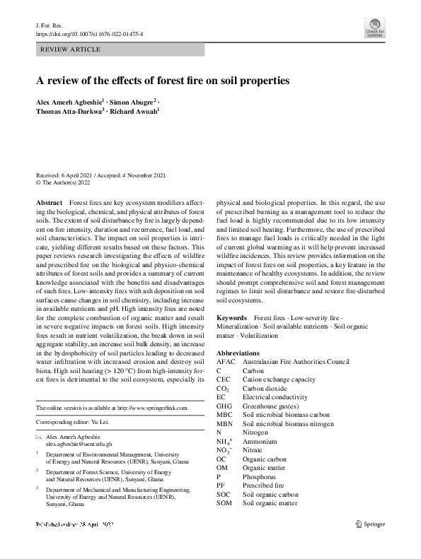(PDF) A review of the effects of forest fire on soil properties