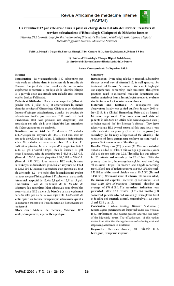 (PDF) La vitamine B12 par voie orale dans la prise en charge de la — free download