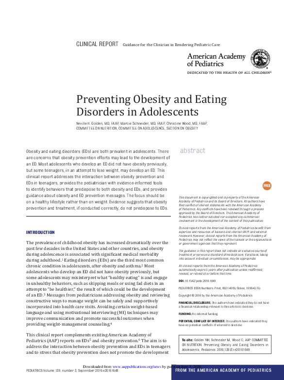 (PDF) Preventing Obesity and Eating Disorders in Adolescents
