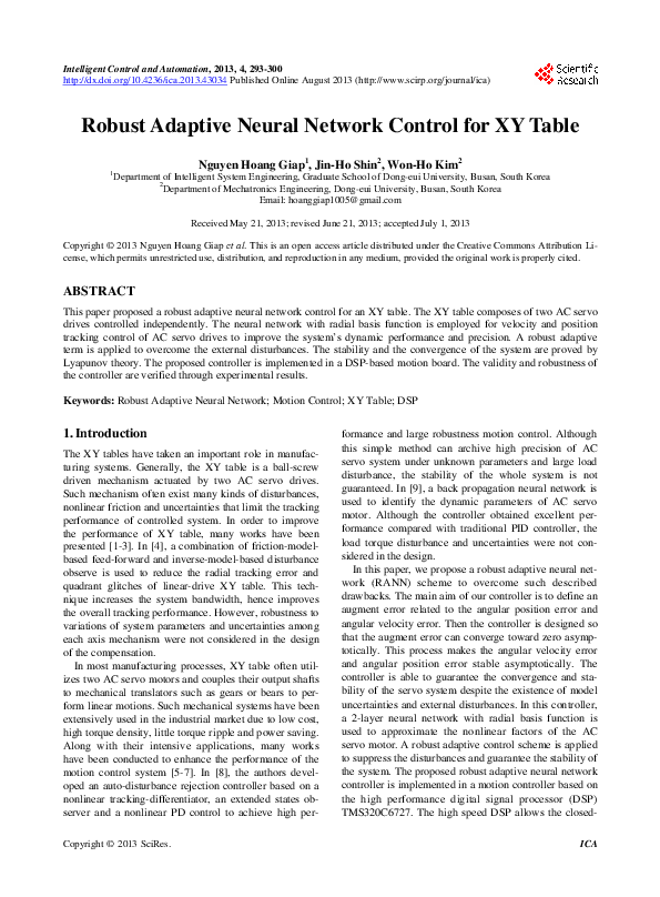 (PDF) Robust Adaptive Neural Network Control for XY Table