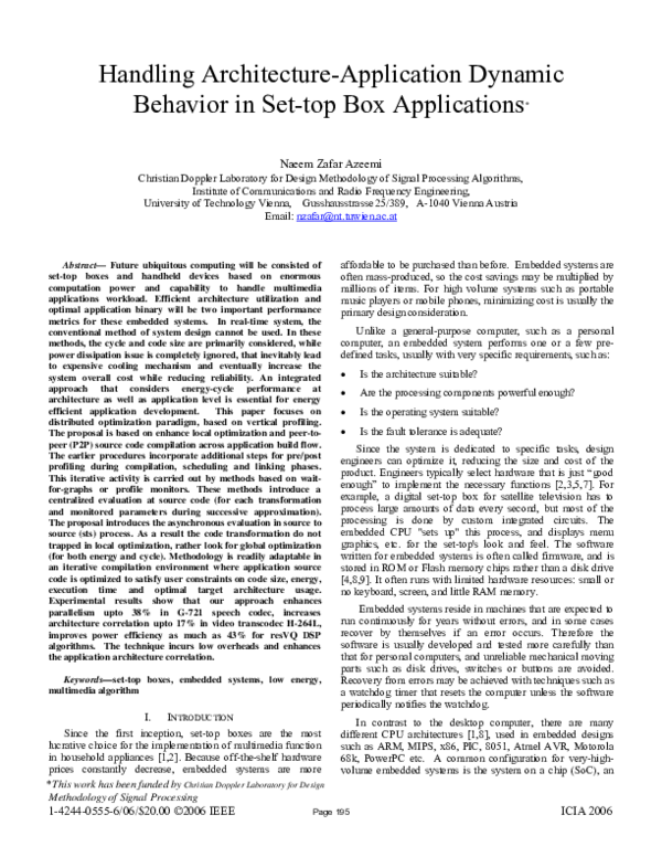 (PDF) Handling Architecture-Application Dynamic Behavior in Set-top Box ...
