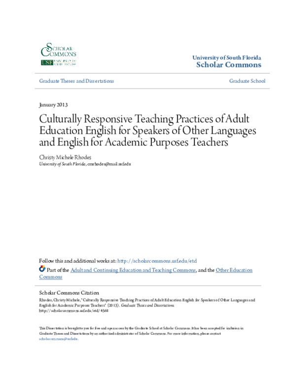 (PDF) Culturally Responsive Teaching Practices of Adult Education ...