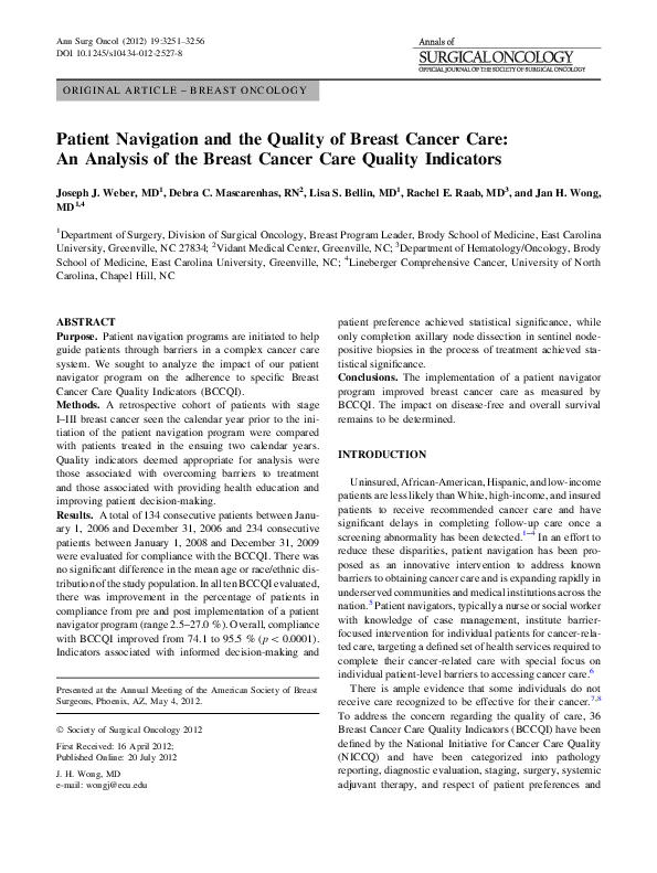 (PDF) Patient Navigation and the Quality of Breast Cancer Care: An ...