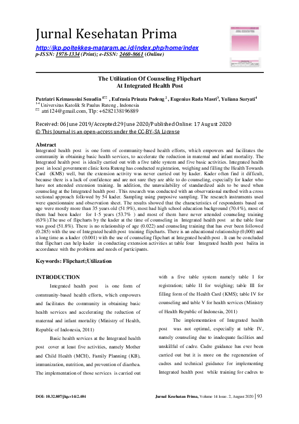 (PDF) The Utilization Of Counseling Flipchart At Integrated Health Post
