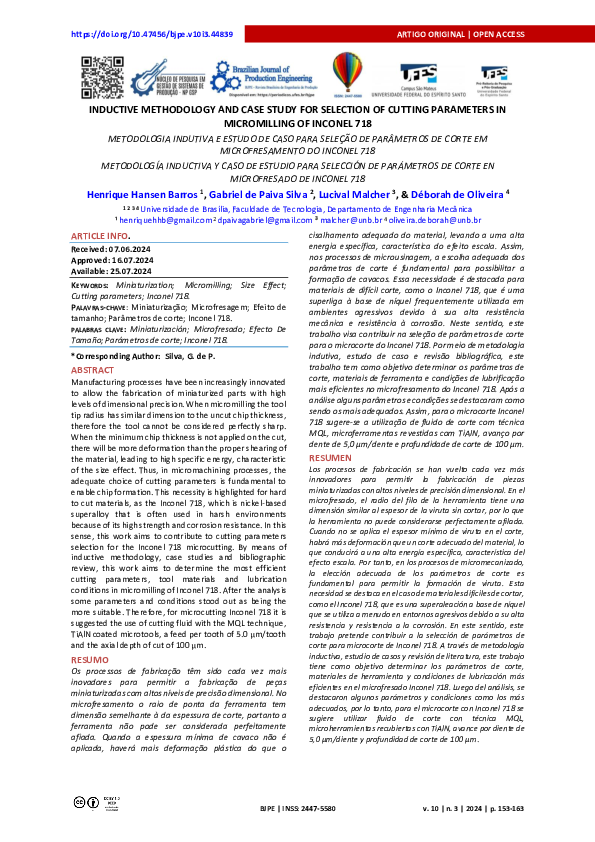 (PDF) INDUCTIVE METHODOLOGY AND CASE STUDY FOR SELECTION OF CUTTING ...