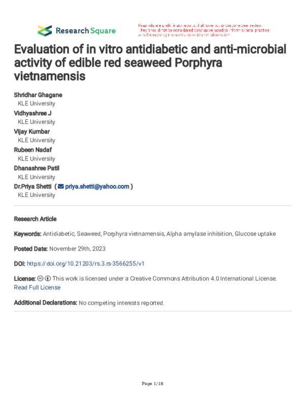 (PDF) Evaluation of in vitro antidiabetic and anti-microbial activity ...