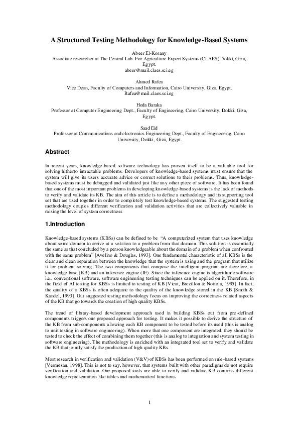 (PDF) A Structured Testing Methodology for Knowledge-Based Systems