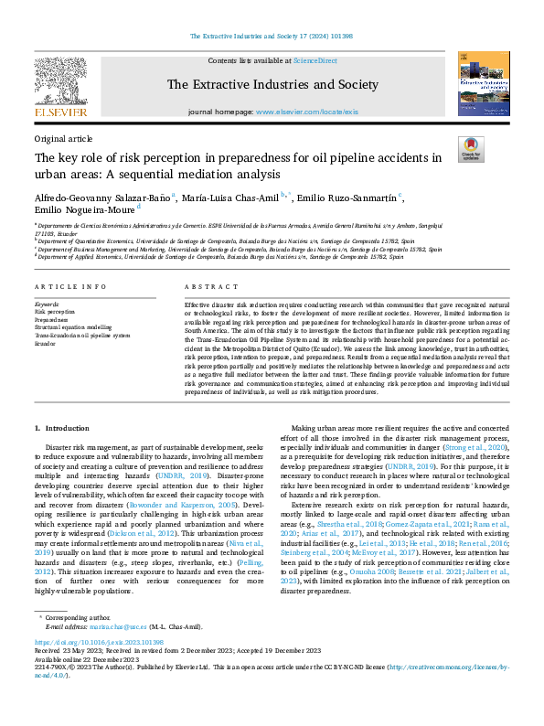 (PDF) The key role of risk perception in preparedness for oil pipeline ...