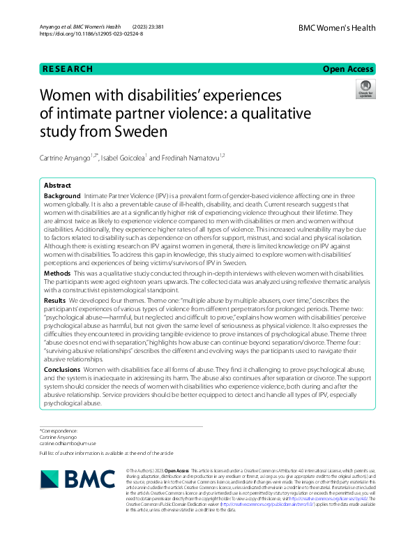 (PDF) Women with disabilities’ experiences of intimate partner violence ...