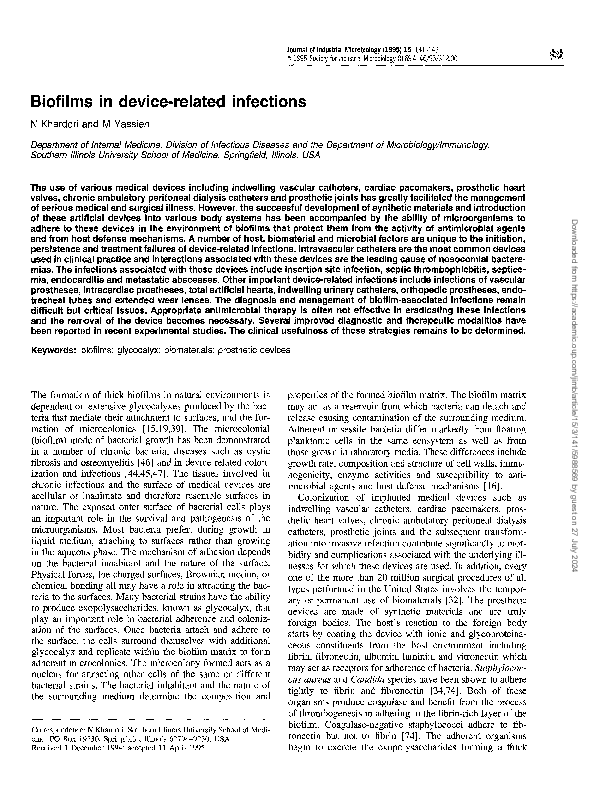 (PDF) Biofilms in device-related infections