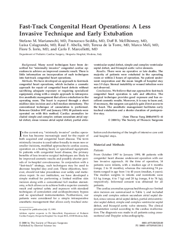 (PDF) Fast-track congenital heart operations: a less invasive technique ...