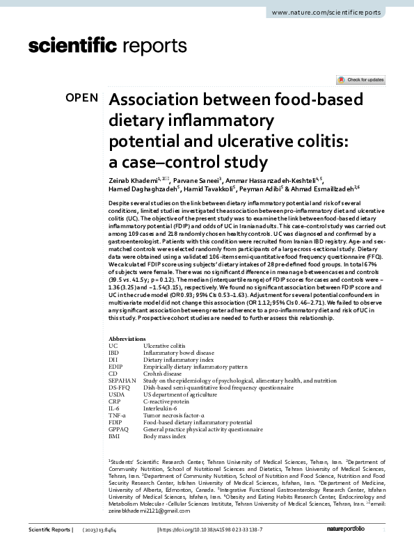 (PDF) Association between food-based dietary inflammatory potential and ...