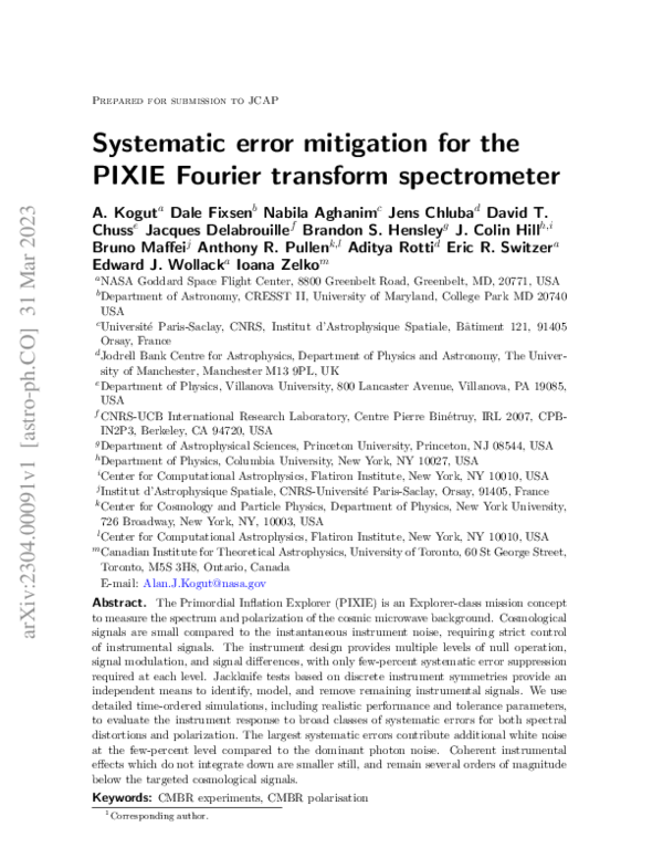 (PDF) Systematic error mitigation for the PIXIE Fourier transform ...
