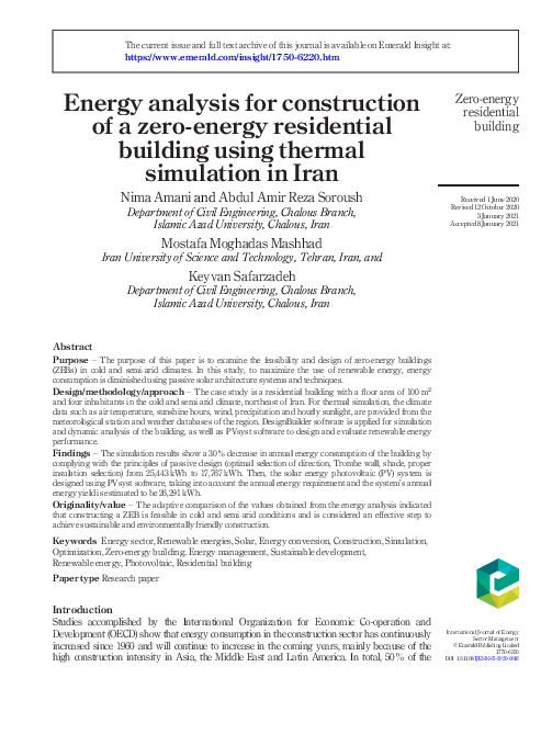 (PDF) Energy Analysis for Construction of a Zero-Energy Residential ...
