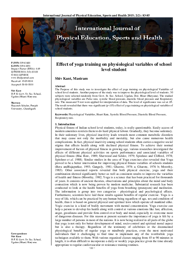 (PDF) Effect of yoga training on physiological variables of school ...