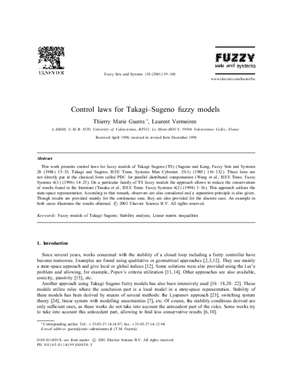 (PDF) Control laws for Takagi–Sugeno fuzzy models
