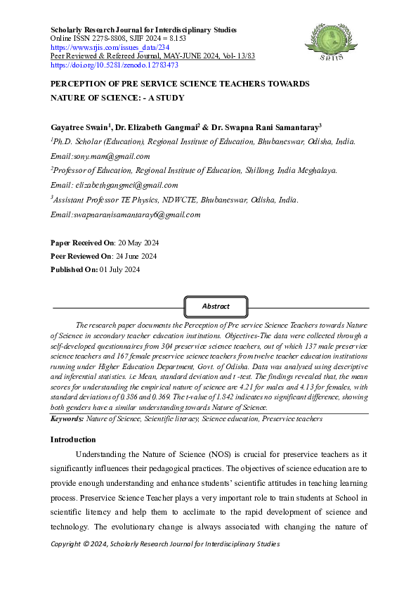 (PDF) PERCEPTION OF PRE SERVICE SCIENCE TEACHERS TOWARDS NATURE OF ...