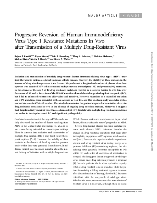 (PDF) Progressive Reversion of Human Immunodeficiency Virus Type 1 ...