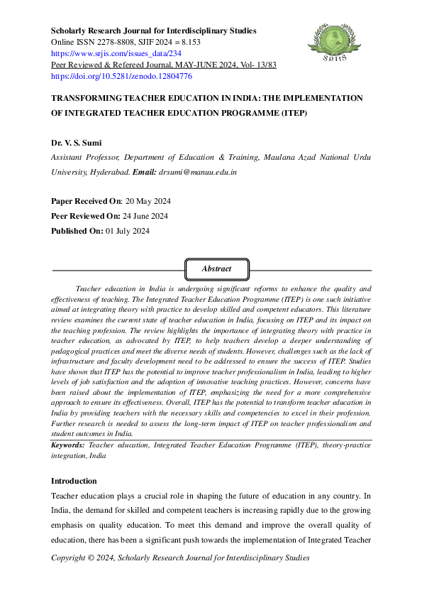 (PDF) TRANSFORMING TEACHER EDUCATION IN INDIA: THE IMPLEMENTATION OF ...