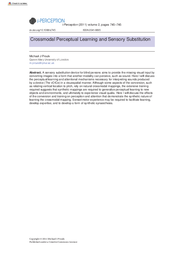 (PDF) Crossmodal Perceptual Learning and Sensory Substitution