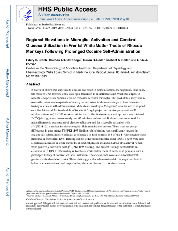 (PDF) Regional elevations in microglial activation and cerebral glucose ...