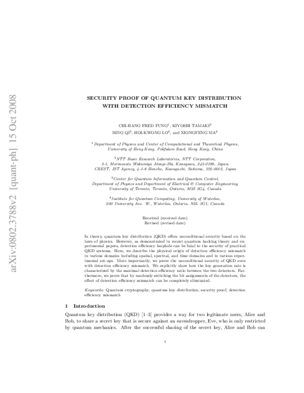(PDF) Security proof of quantum key distribution with detection ...