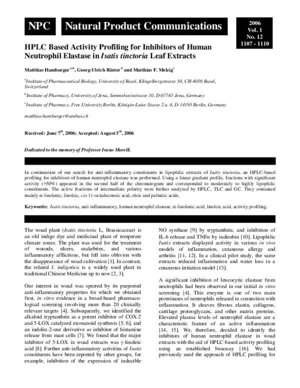 (PDF) HPLC Based Activity Profiling for Inhibitors of Human Neutrophil ...
