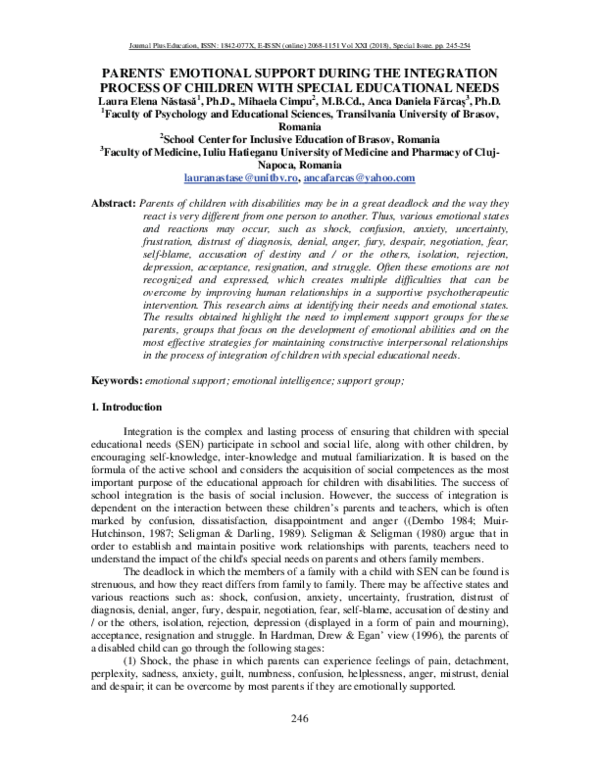 (PDF) Parents` Emotional Support During the Integration Process of ...
